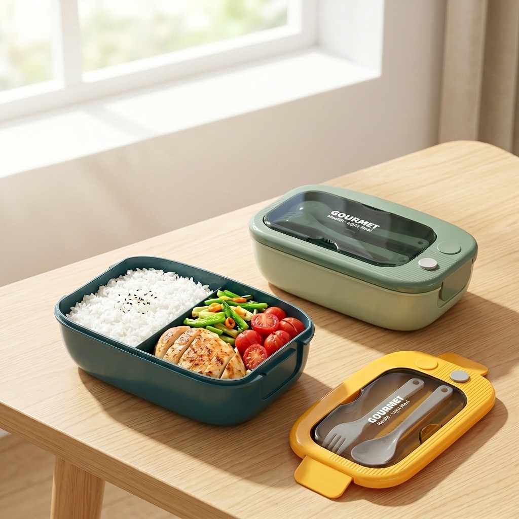 Food Storage Prep Containers - Microwavable Plastic Bento Box 2 Compartment