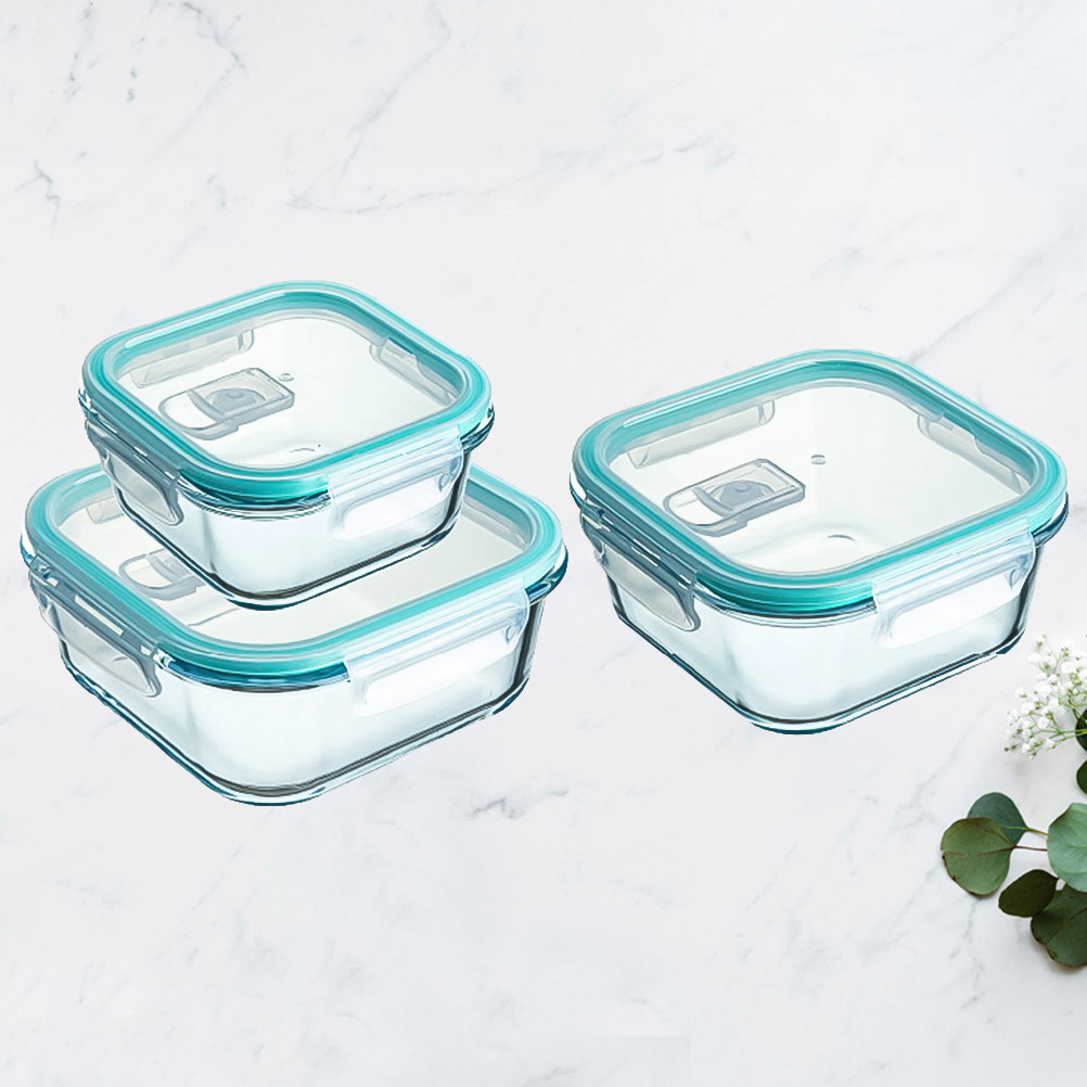 3Pcs Sky Blue Glass Food Stora - Food Storage Non Toxic recension och pris